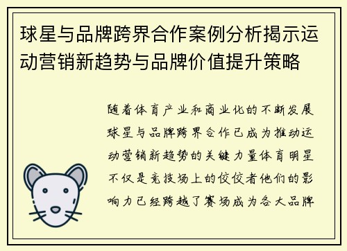 球星与品牌跨界合作案例分析揭示运动营销新趋势与品牌价值提升策略